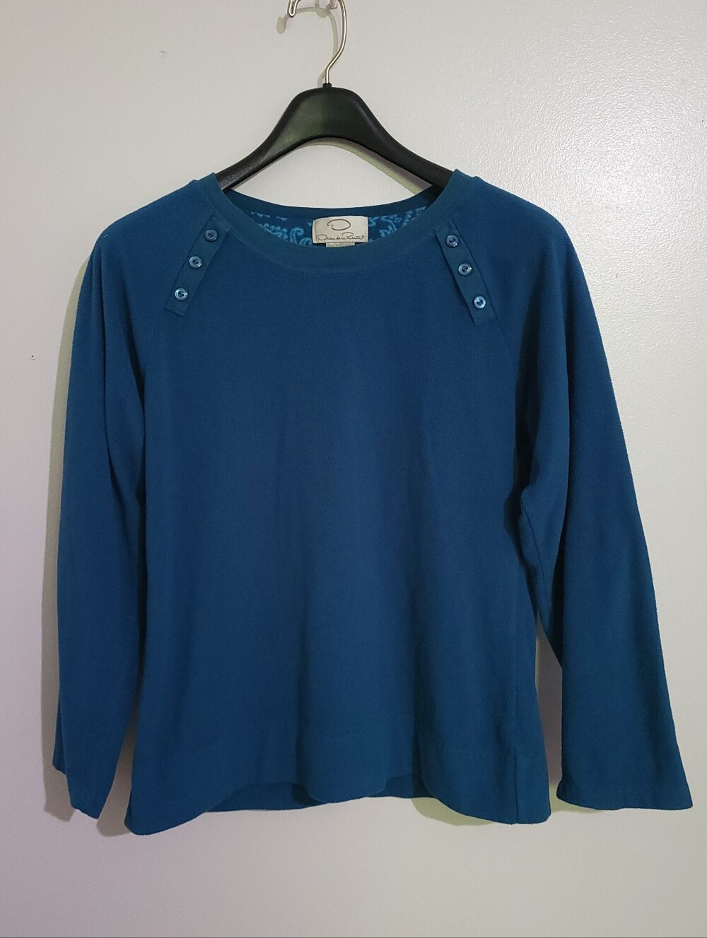 Oscar de la Renta Teal Fleece Lounge Wear Sweater Size S